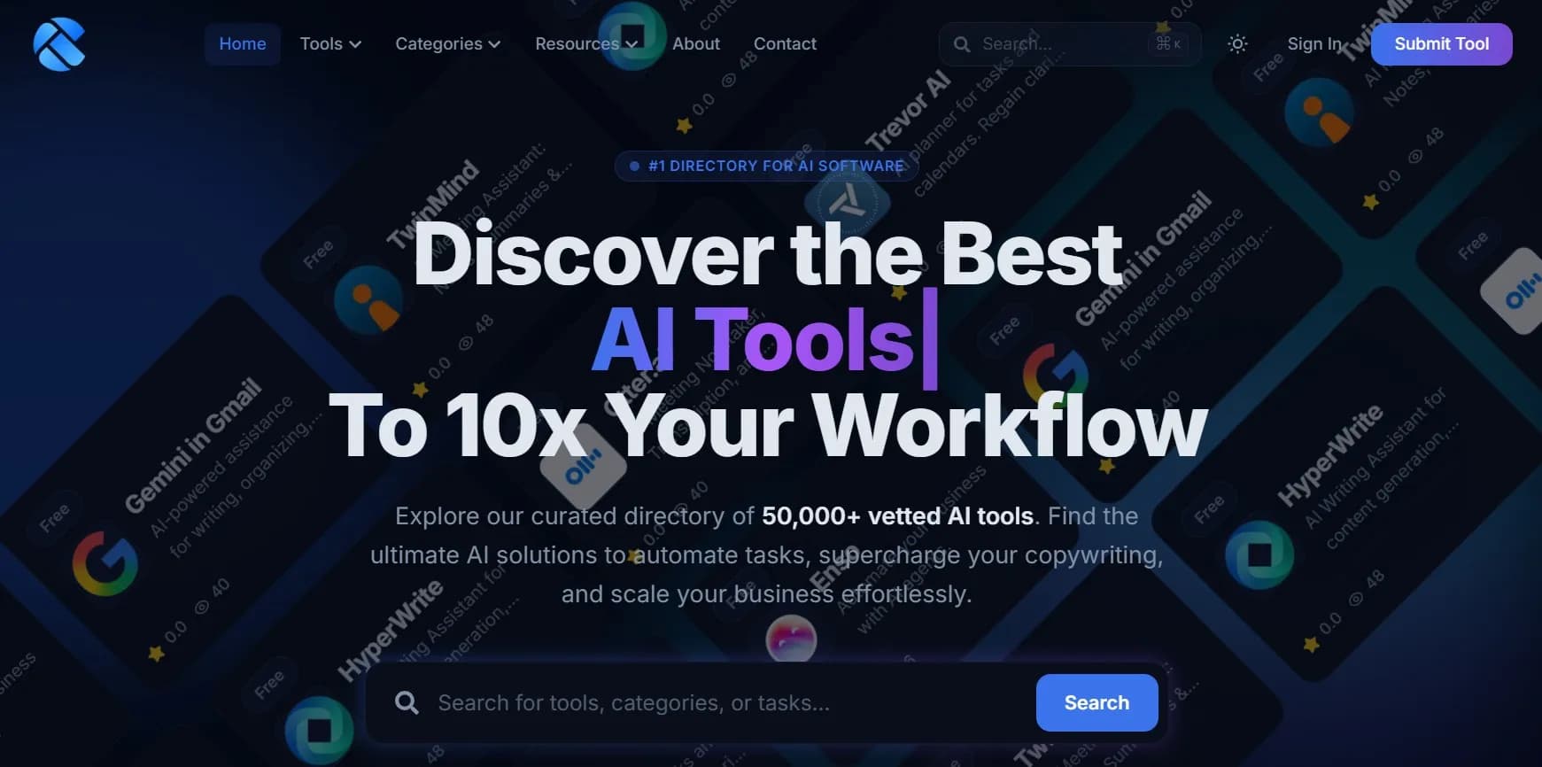 AICentralResources Homepage & Discovery Interface AICentralResources AI tools directory interface homepage screenshot 2026