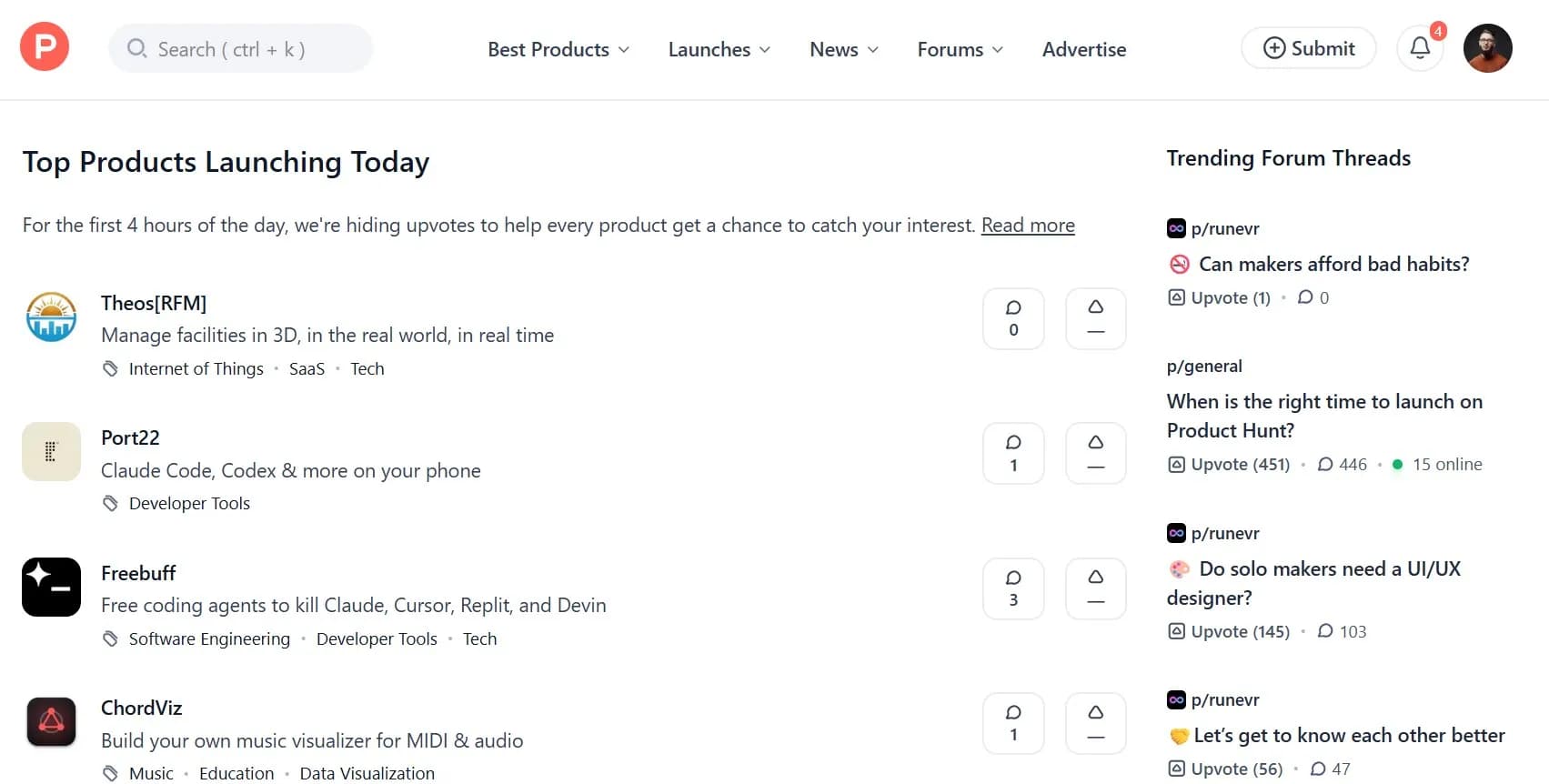 Product Hunt Homepage Preview Product Hunt website homepage interface preview screenshot 2026