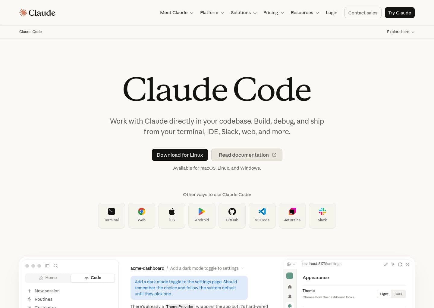 Claude Code Interface Screenshot Claude Code AI Developer Tool Workspace UI Preview