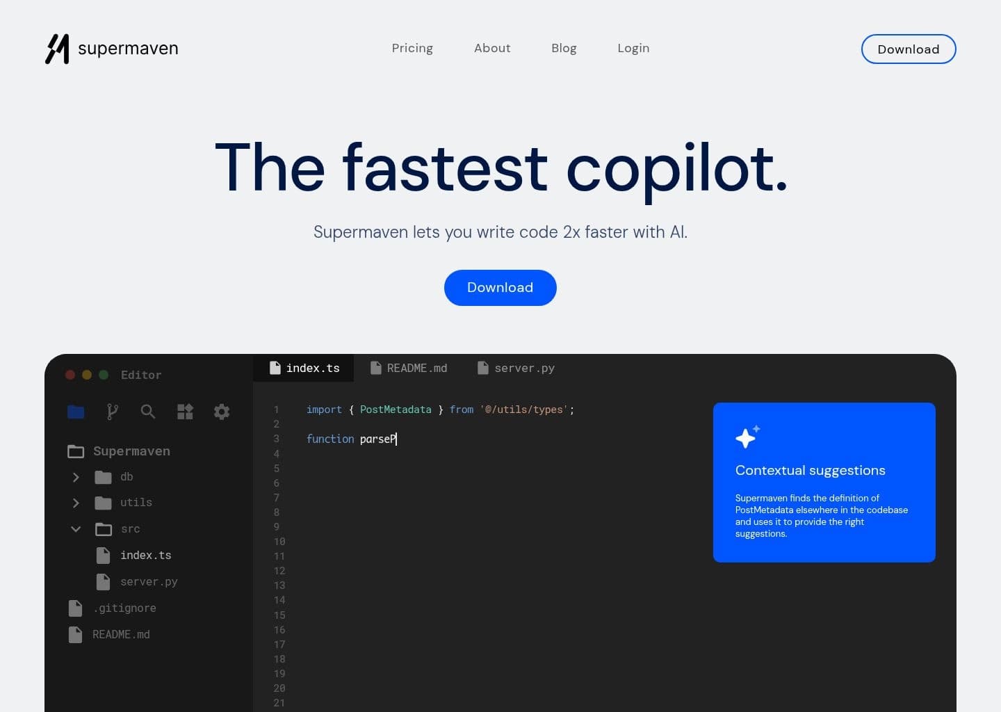 Supermaven Interface Screenshot Supermaven AI Developer Tool Workspace UI Preview