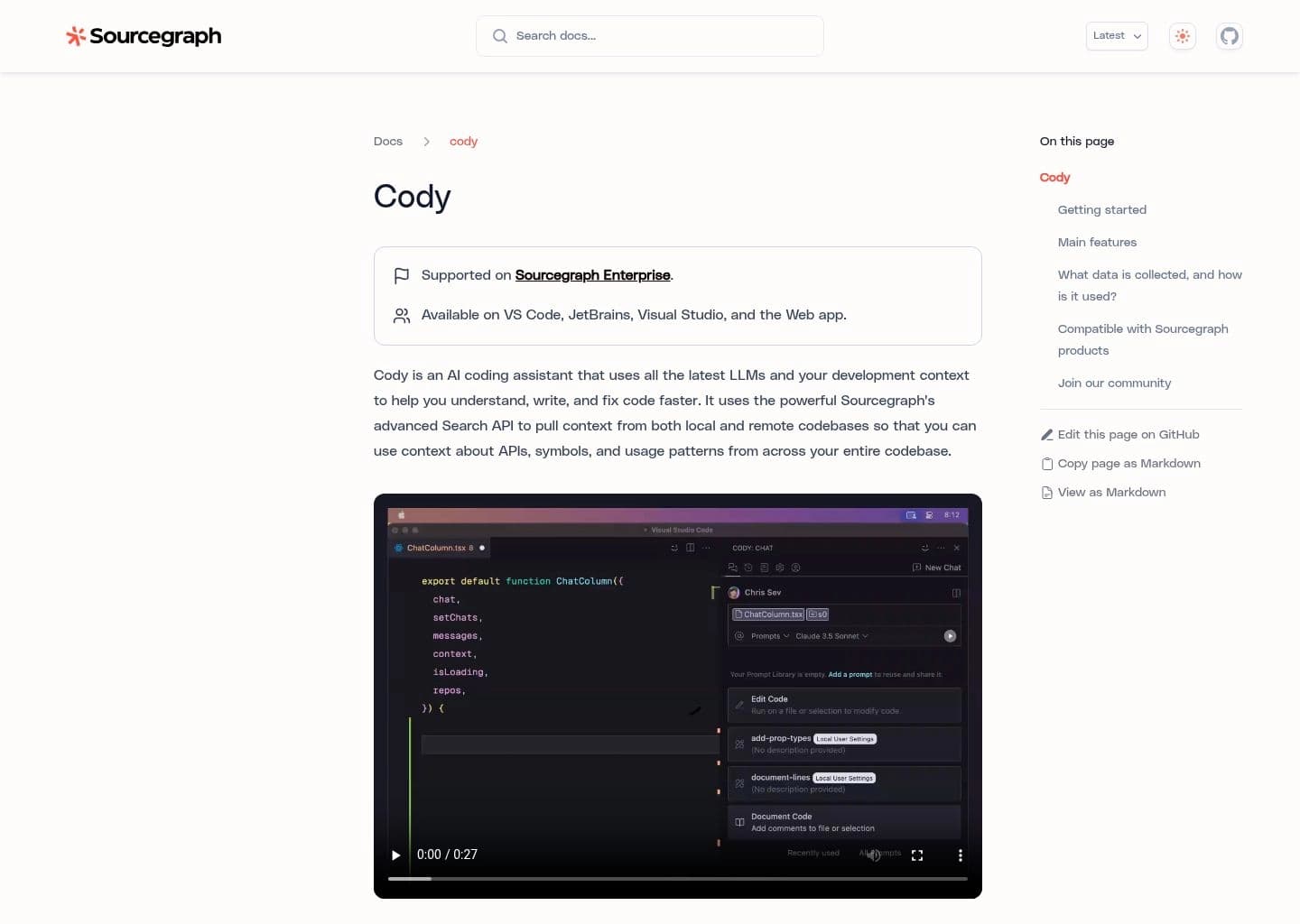 Sourcegraph Cody Interface Screenshot Sourcegraph Cody AI Developer Tool Workspace UI Preview