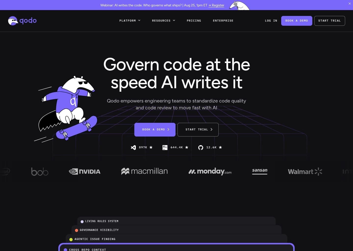Qodo (formerly CodiumAI) Interface Screenshot Qodo (formerly CodiumAI) AI Developer Tool Workspace UI Preview